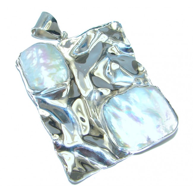 Make a Statment Mother Of Pearl hammered Sterling Silver Pendant
