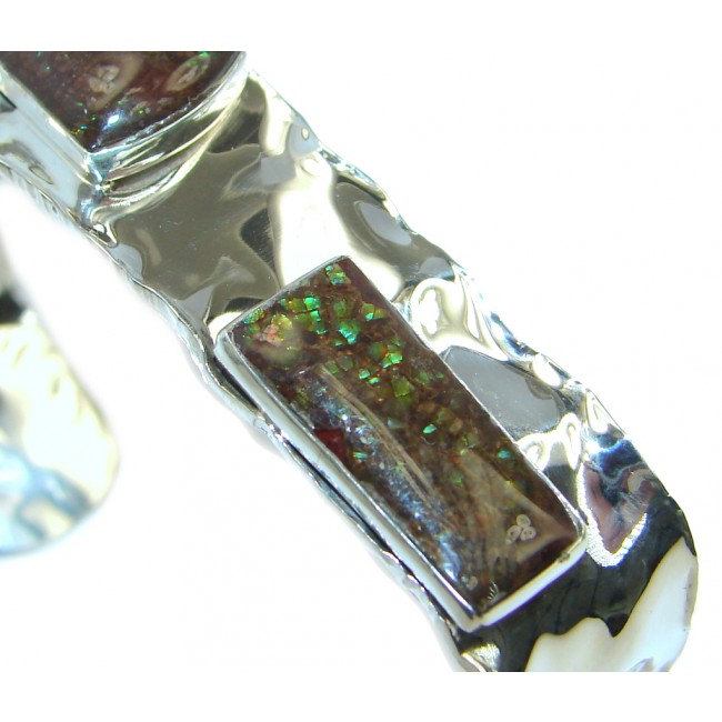 Beautiful Design Red Ammolites hammered Sterling Silver Bracelet / Cuff