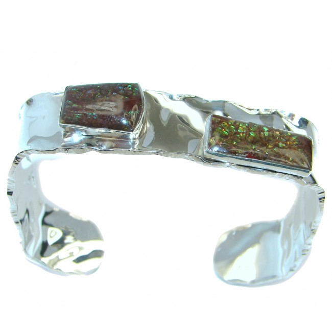 Beautiful Design Red Ammolites hammered Sterling Silver Bracelet / Cuff