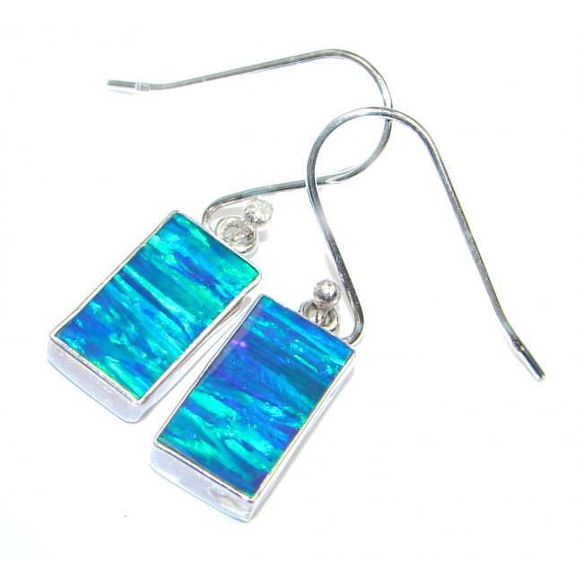 Ocean Blue Japanese Fire Opal handcrafted Sterling Silver earrings