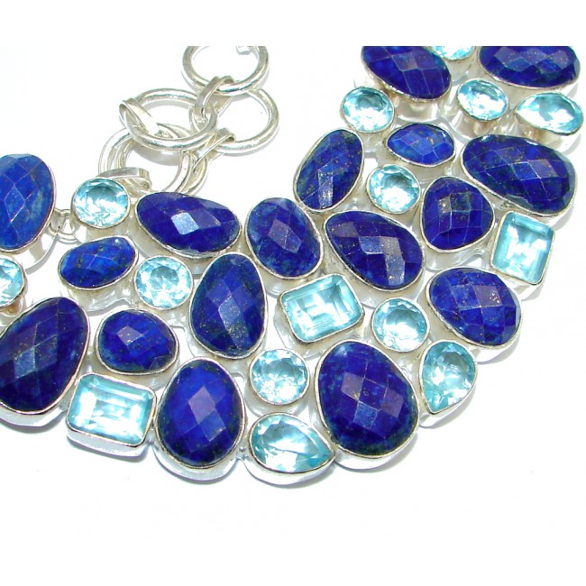 Huge Genuine Lapis Lazuli Quartz Sterling Silver handmade necklace