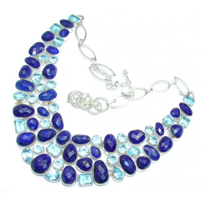 Huge Genuine Lapis Lazuli Quartz Sterling Silver handmade necklace