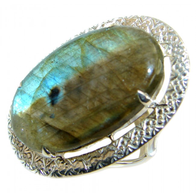 Large True Fire Labradorite Sterling Silver ring size 12
