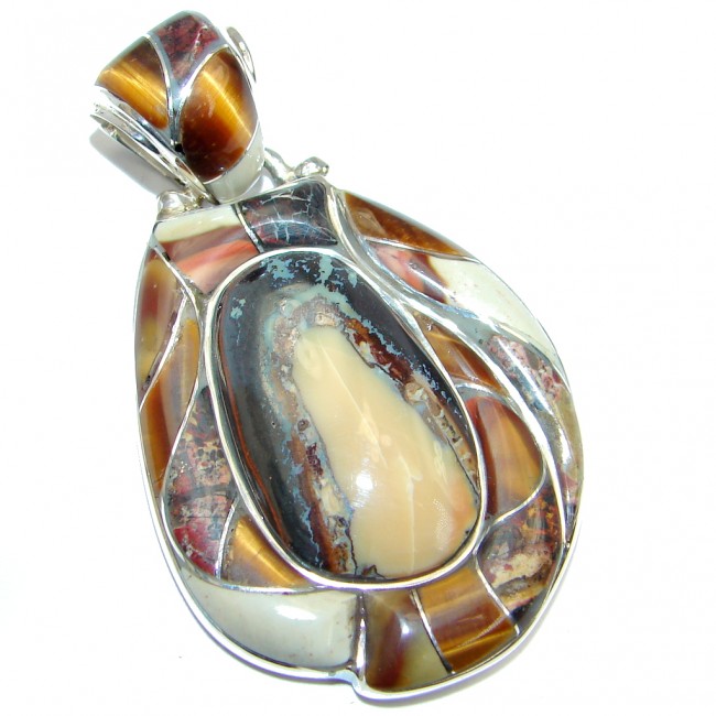 AAA+ Australian Koroit Opal inlay Tigers Eye Sterling Silver Pendant