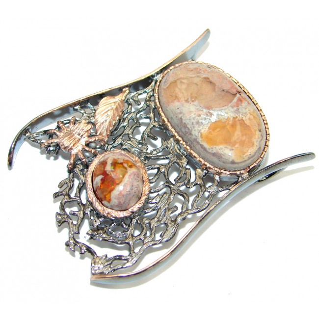 Mexican Fire Opal Oxidized Rose Gold plated over Sterling Silver handmade Pendant