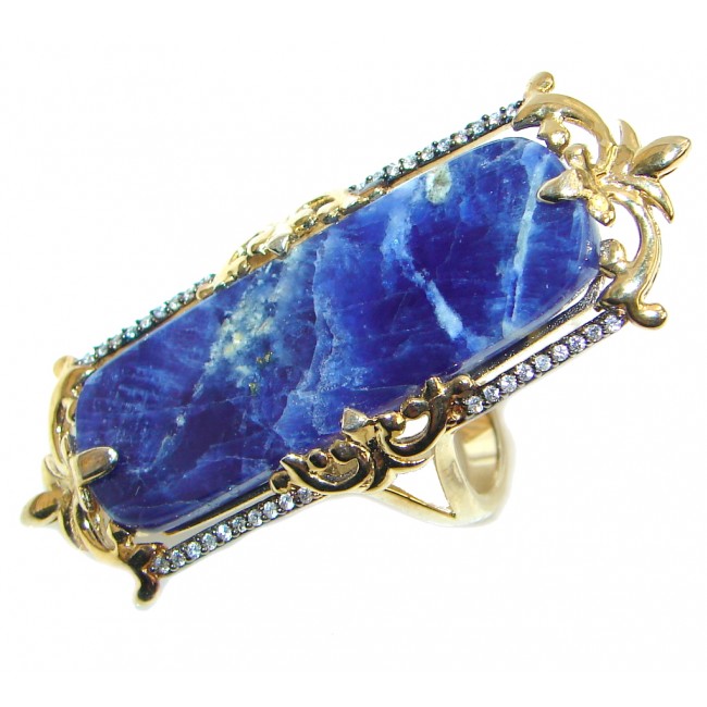 Natural Blue Sodalite Gold Rhodium Plated Sterling Silver Ring s. 8