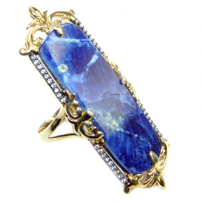Natural Blue Sodalite Gold Rhodium Plated Sterling Silver Ring s. 8