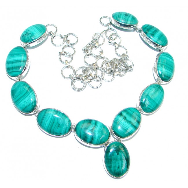 Very Unusual AAA Green Malachite Sterling Silver handmade necklace