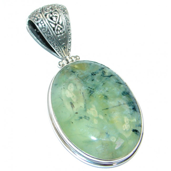 Genuine AAA quality Green Moss Prehnite Sterling Silver Pendant