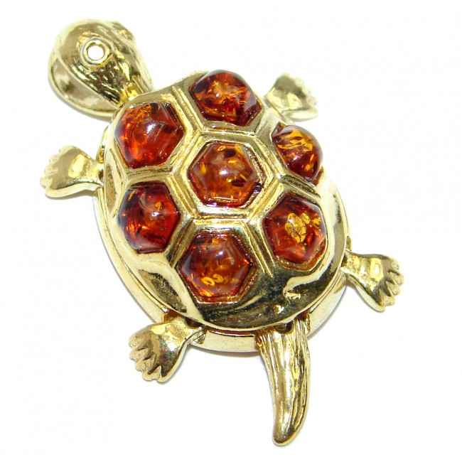 Turtle Genuine Polish h Amber Gold over Sterling Silver handmade Pendant