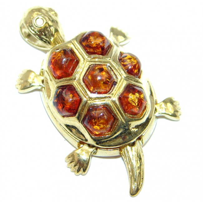Turtle Genuine Polish h Amber Gold over Sterling Silver handmade Pendant