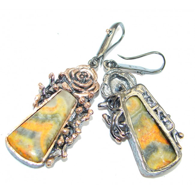 Floral Design Aura Bumble Bee Jasper Rose Gold plated over Sterling Silver earrings