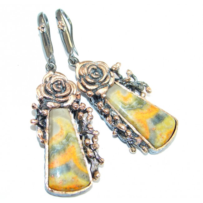 Floral Design Aura Bumble Bee Jasper Rose Gold plated over Sterling Silver earrings