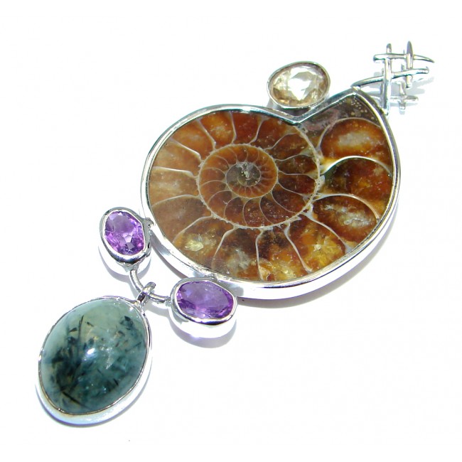 Back to Nature Brown Ammonite Fossil Sterling Silver handmade Pendant