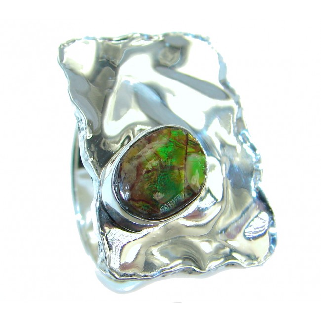 Rainbow Fire AAA Ammolite Sterling Silver ring s. 9
