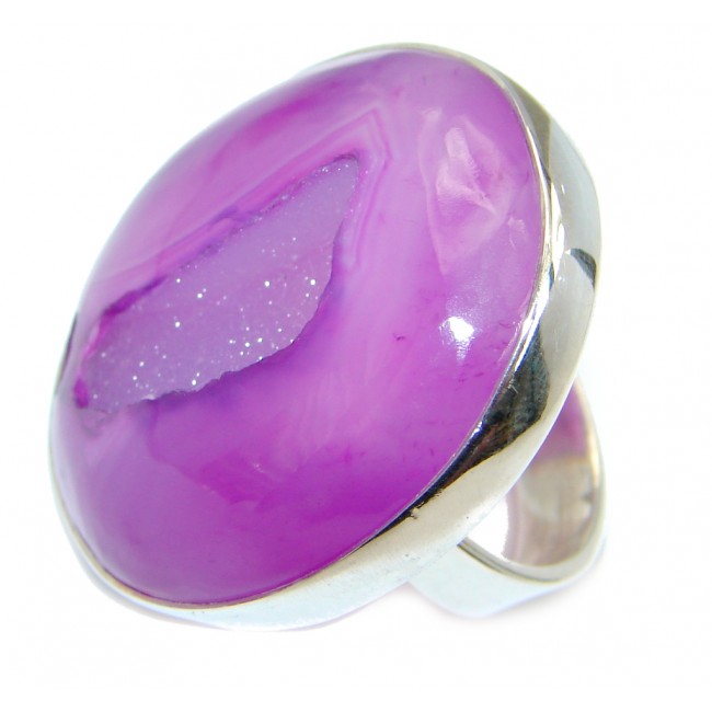 Pink Druzy Agate Sterling Silver handmade Ring s. 6 1/4