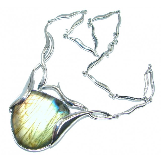 Marvelous AAA quality Fire Labradorite Sterling Silver handmade necklace