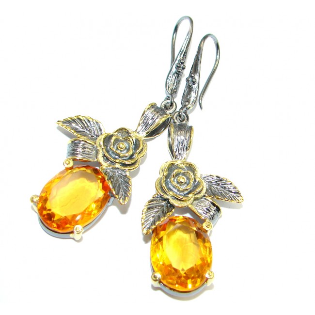 Amazing Yellow Citrine Gold Rhodium plated over Sterling Silver Earrings