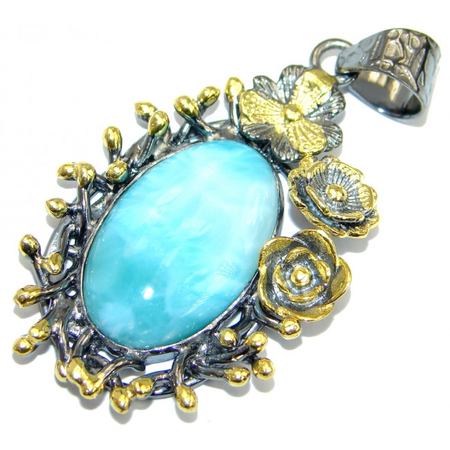 Natural AAA Blue Larimar Gold Rhodium plated over Sterling Silver Pendant