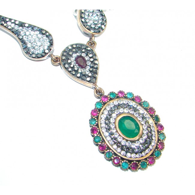 Elegant Victorian Style created Emerald & White Topaz copper over Sterling Silver necklace