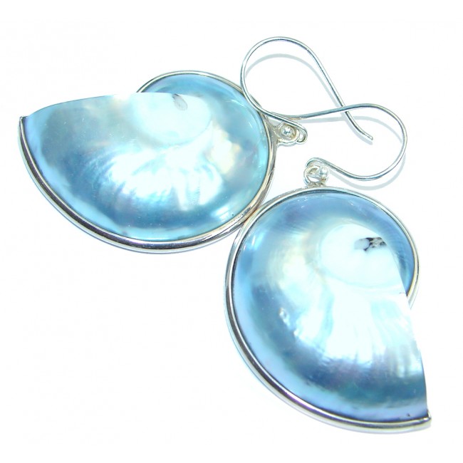 Light Blue Ocean Shell Sterling Silver handmade earrings
