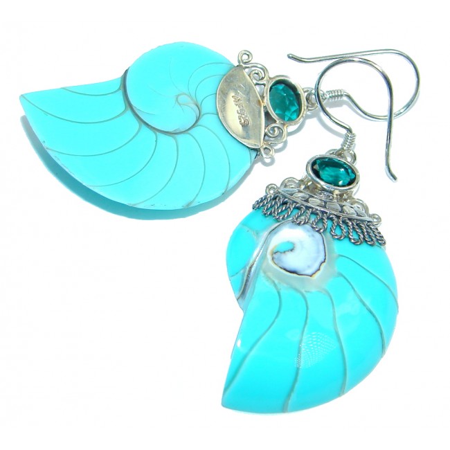 Fabulous Blue Ocean Shell Sterling Silver handmade earrings