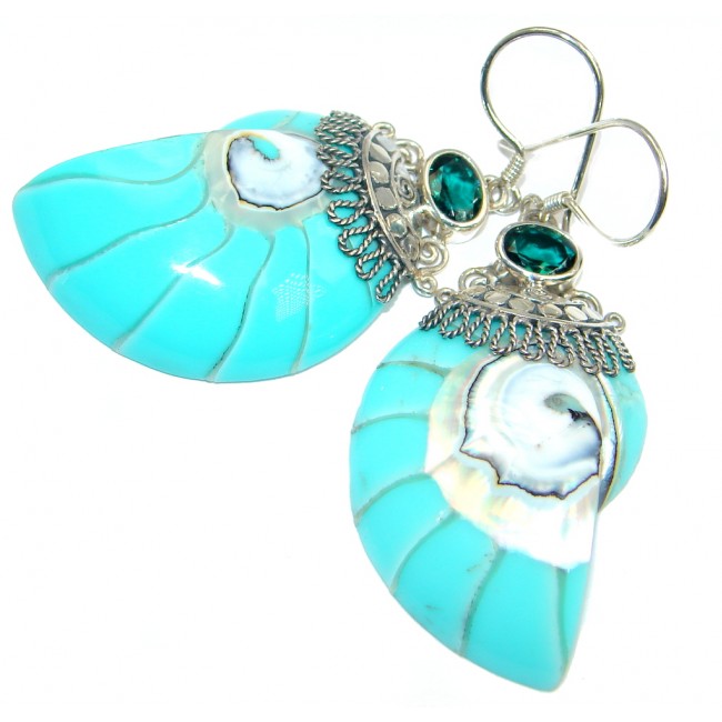Fabulous Blue Ocean Shell Sterling Silver handmade earrings