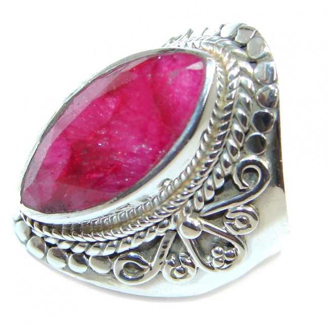 Victorian Style Ruby Sterling Silver ring; s. 8