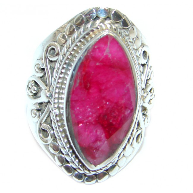 Victorian Style Ruby Sterling Silver ring; s. 8