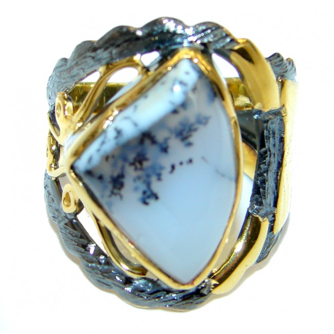 Snow Queen Dendritic Agate Gold Rhodium Plated over Sterling Silver Ring s. 8
