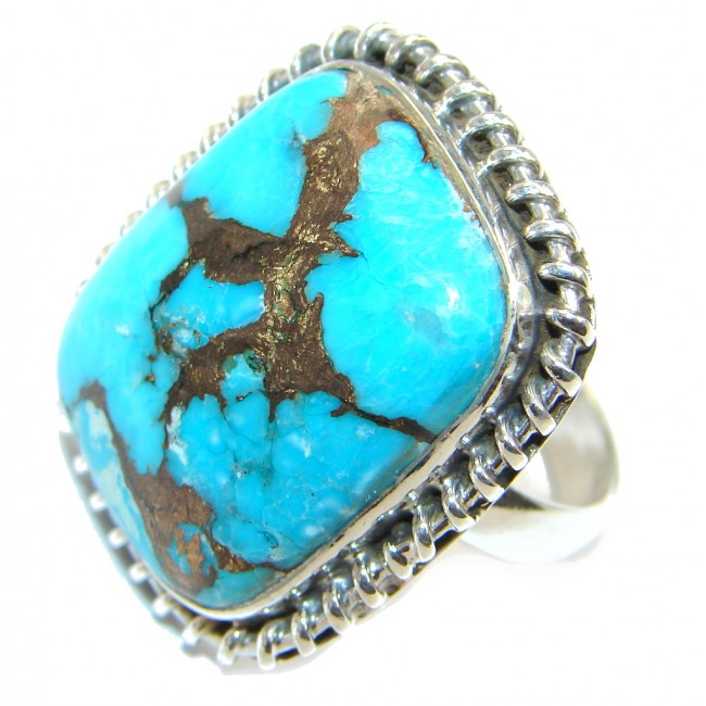 Simple Blue Green Turquoise Sterling Silver Ring s. 8 1/4