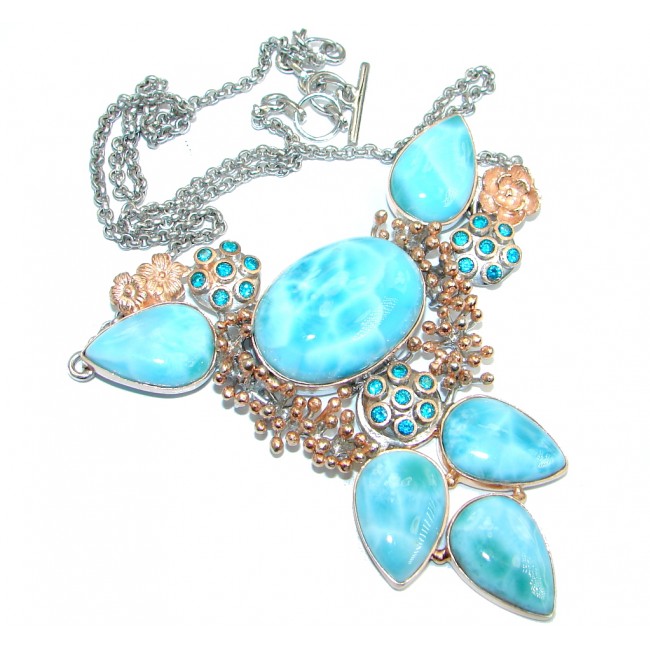 Magic Reef Larimar Swiss Blue Topaz Rose Gold Rhodium over Sterling Silver handmade necklace