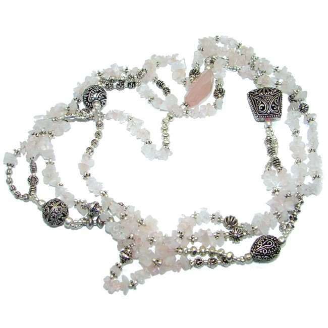 36 inches Rose Quartz Sterling Silver handmade Necklace