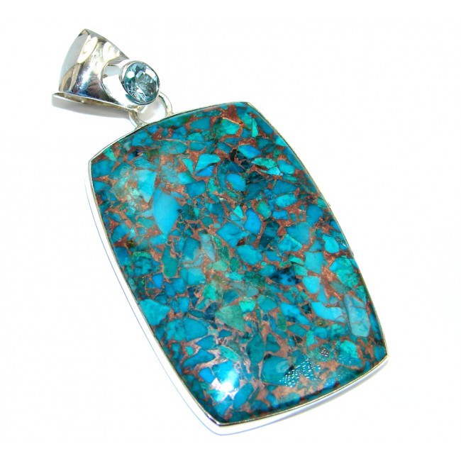 Big Blue Azurite with copper vains Sterling Silver Pendant