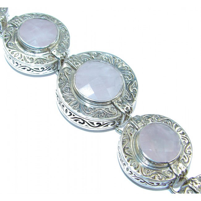 Ray Of Light Faceted Rose Quartz Sterling Silver handmade Bracelet