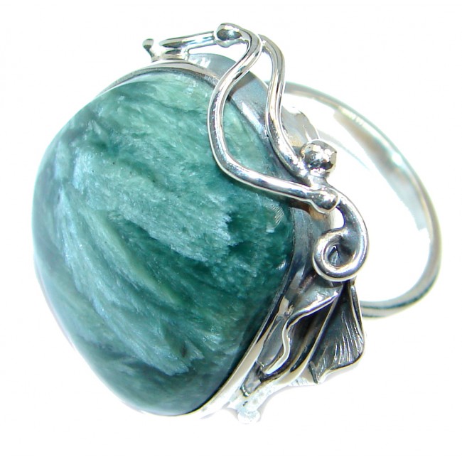 Amazing AAA Green Seraphinite Sterling Silver Ring size adjustable