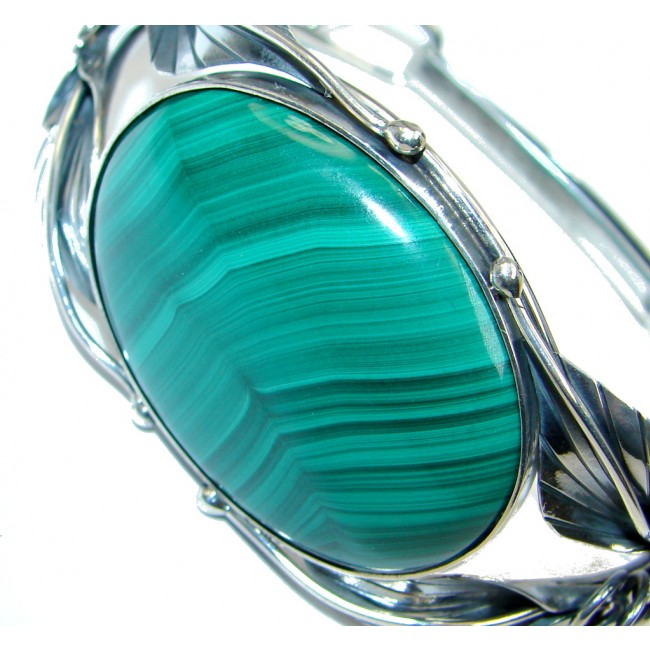 Natural Malachite Oxidized Sterling Silver handcrafted Bracelet / Cuff