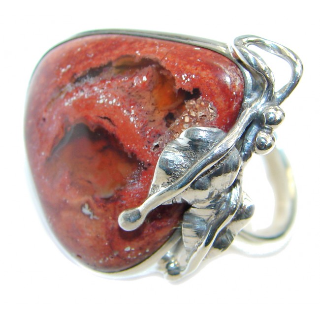 AAA+ Mexican Fire Opal Oxidized Sterling Silver handmade Ring size adjustable