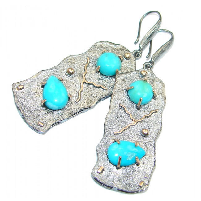 Sublime Slepping Beauty Turquoise Gold Rhodium Sterling Silver earrings