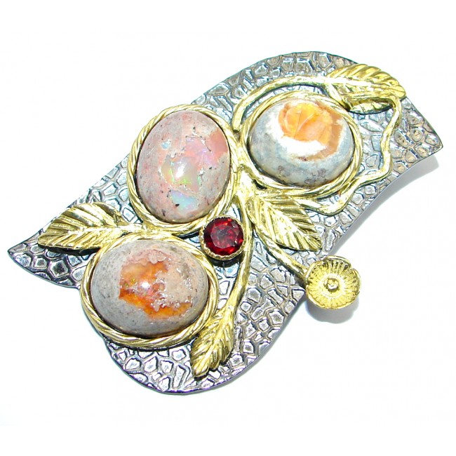 Mexican Fire Opal Oxidized Rose Gold plated Sterling Silver handmade Pendant
