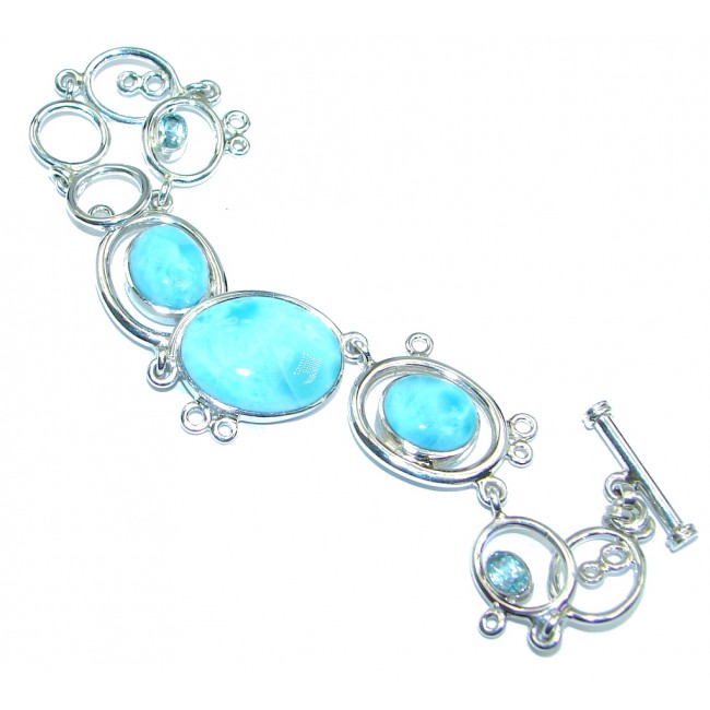 Natural AAA Blue Larimar Swiss Blue Topaz Sterling Silver handmade Bracelet