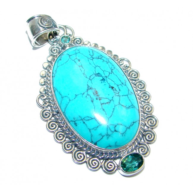 Stablilized Blue Turquoise Sterling Silver Pendant