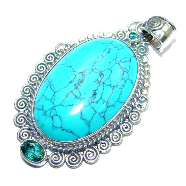 Stablilized Blue Turquoise Sterling Silver Pendant