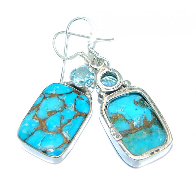 Solid Copper vains in Blue Turquoise Sterling Silver earrings