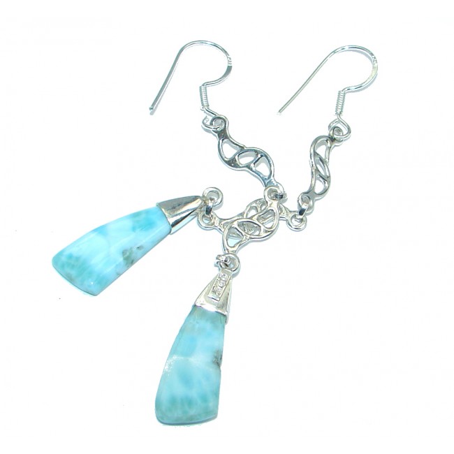 Long Precious Blue Larimar Sterling Silver handmade earrings