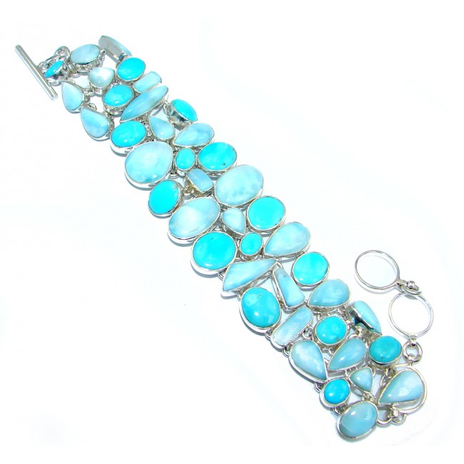 Natural Blue Larimar & Sleeping Beauty Turquoise Sterling Silver handmade Bracelet