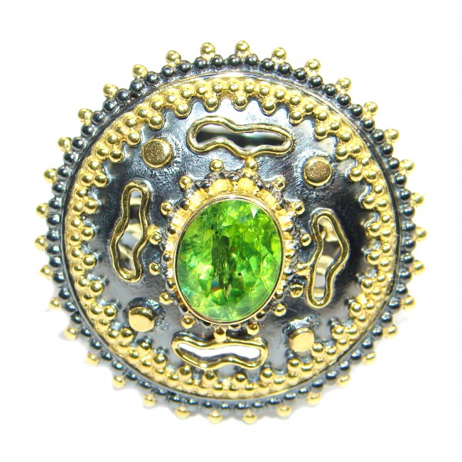 Stylish Genuine Peridot Gold plated over Sterling Silver Ring size adjustable