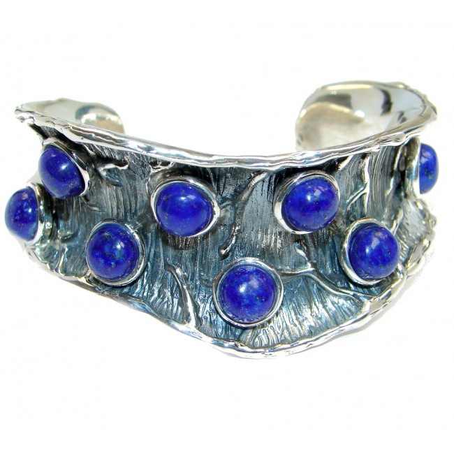 Blue Waves Lapis Lazuli Oxidized Sterling Silver handcrafted Bracelet / Cuff