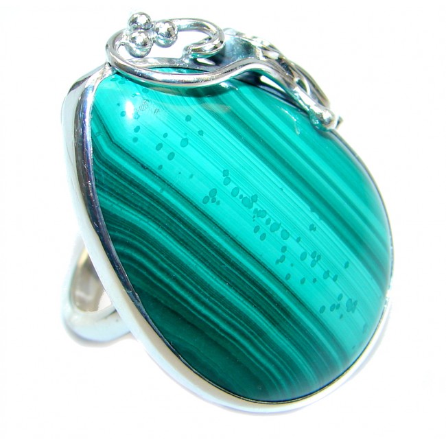Natural Green Malachite Sterling Silver ring size adjustable