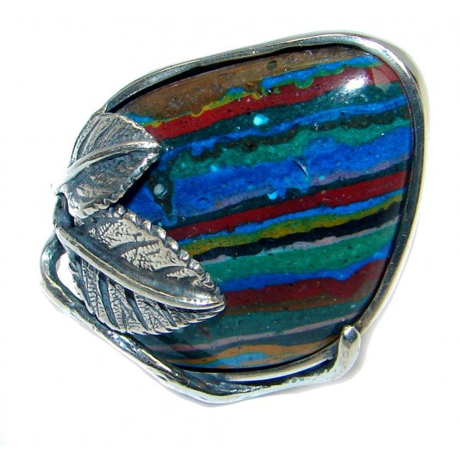 Rainbow Calsilica Sterling Silver handcrafted ring size adjustable